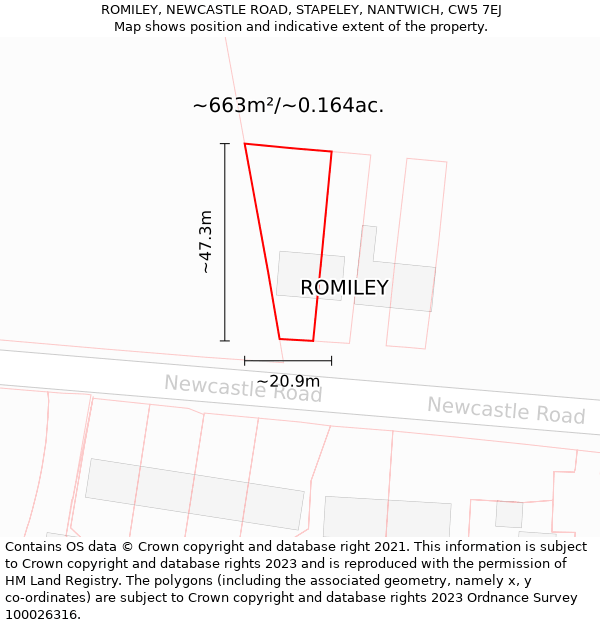 ROMILEY, NEWCASTLE ROAD, STAPELEY, NANTWICH, CW5 7EJ: Plot and title map