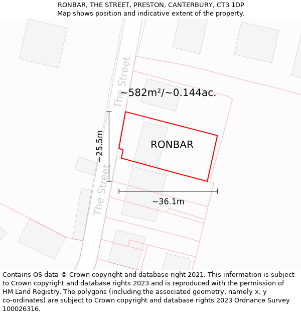 RONBAR, THE STREET, PRESTON, CANTERBURY, CT3 1DP: Plot and title map