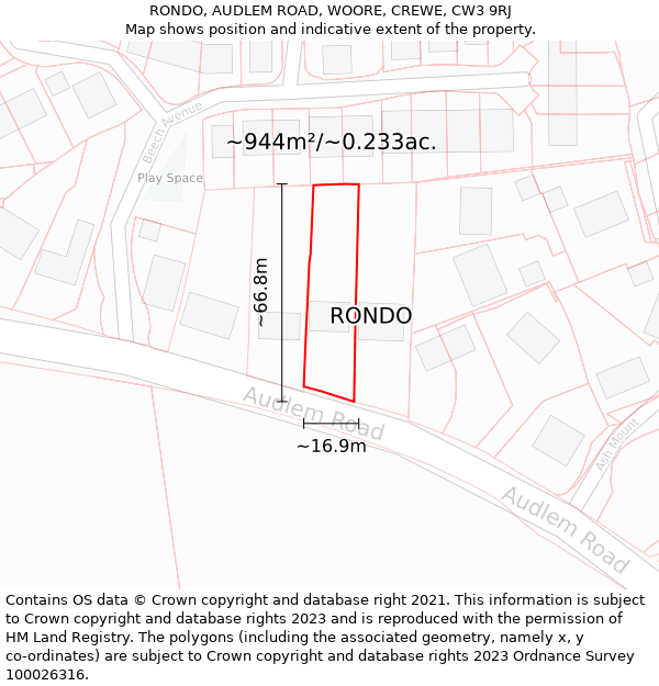 RONDO, AUDLEM ROAD, WOORE, CREWE, CW3 9RJ: Plot and title map