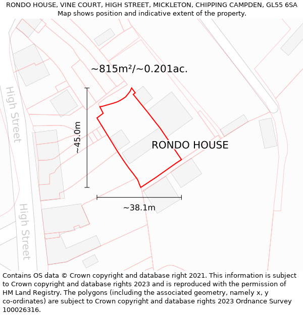 RONDO HOUSE, VINE COURT, HIGH STREET, MICKLETON, CHIPPING CAMPDEN, GL55 6SA: Plot and title map