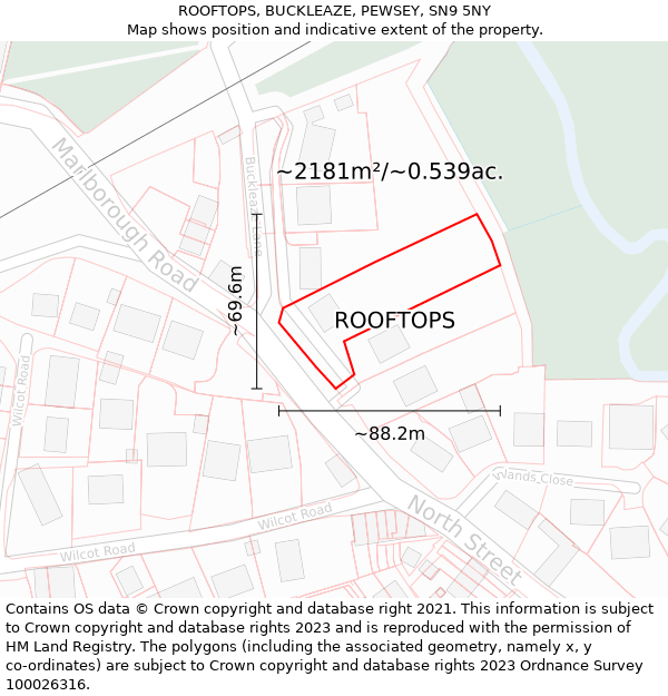 ROOFTOPS, BUCKLEAZE, PEWSEY, SN9 5NY: Plot and title map