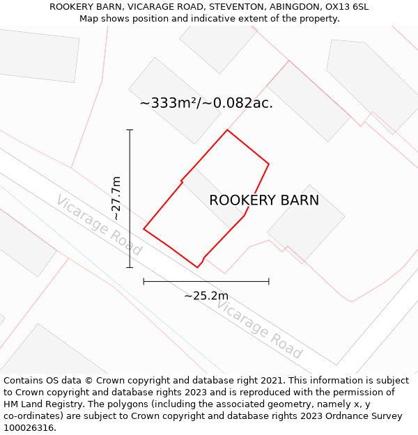 ROOKERY BARN, VICARAGE ROAD, STEVENTON, ABINGDON, OX13 6SL: Plot and title map