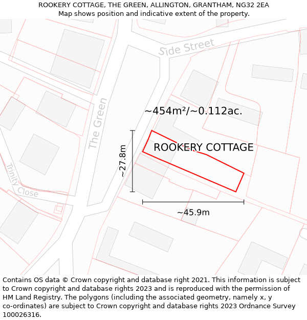 ROOKERY COTTAGE, THE GREEN, ALLINGTON, GRANTHAM, NG32 2EA: Plot and title map