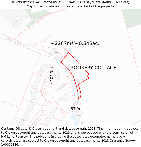 ROOKERY COTTAGE, WYVERSTONE ROAD, BACTON, STOWMARKET, IP14 4LQ: Plot and title map