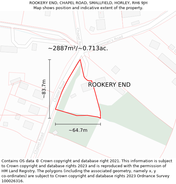 ROOKERY END, CHAPEL ROAD, SMALLFIELD, HORLEY, RH6 9JH: Plot and title map
