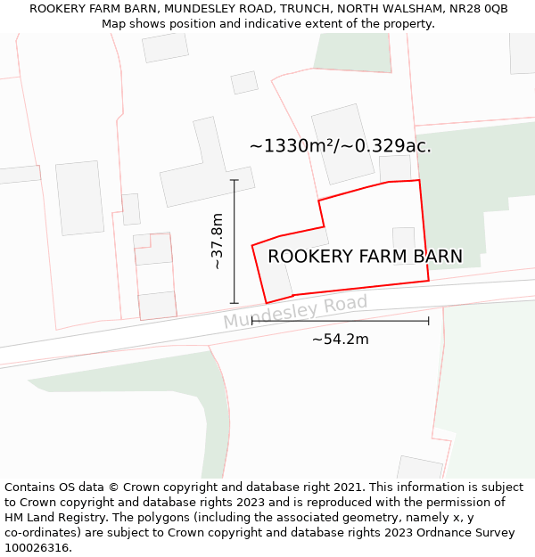 ROOKERY FARM BARN, MUNDESLEY ROAD, TRUNCH, NORTH WALSHAM, NR28 0QB: Plot and title map
