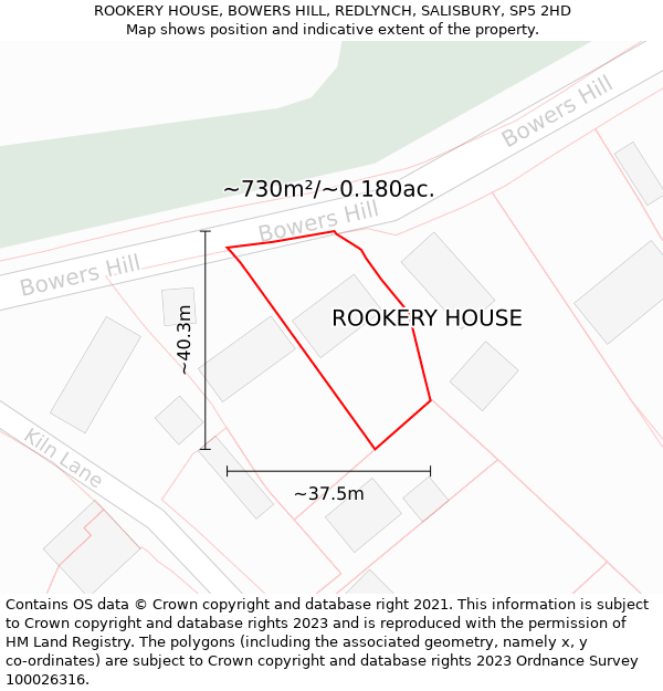 ROOKERY HOUSE, BOWERS HILL, REDLYNCH, SALISBURY, SP5 2HD: Plot and title map