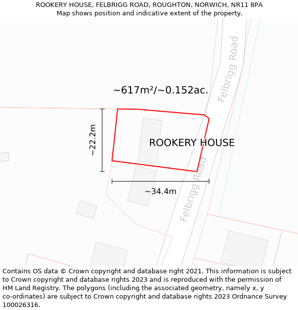 ROOKERY HOUSE, FELBRIGG ROAD, ROUGHTON, NORWICH, NR11 8PA: Plot and title map