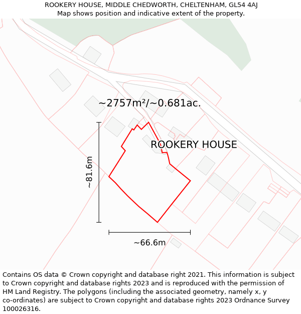 ROOKERY HOUSE, MIDDLE CHEDWORTH, CHELTENHAM, GL54 4AJ: Plot and title map
