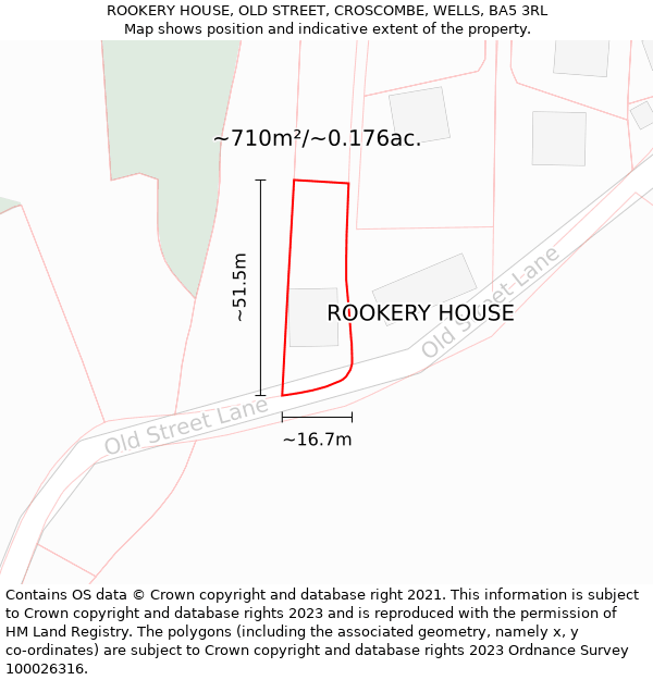 ROOKERY HOUSE, OLD STREET, CROSCOMBE, WELLS, BA5 3RL: Plot and title map