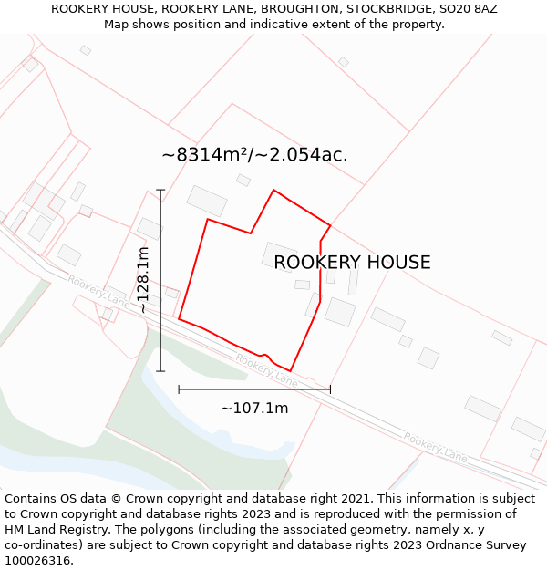 ROOKERY HOUSE, ROOKERY LANE, BROUGHTON, STOCKBRIDGE, SO20 8AZ: Plot and title map