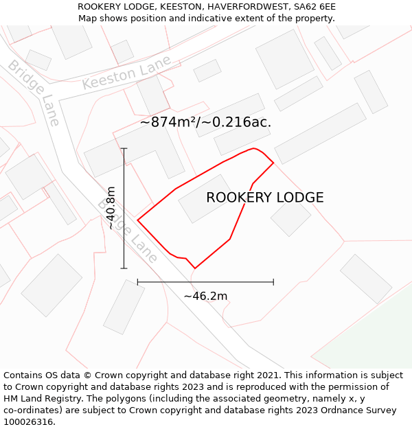 ROOKERY LODGE, KEESTON, HAVERFORDWEST, SA62 6EE: Plot and title map