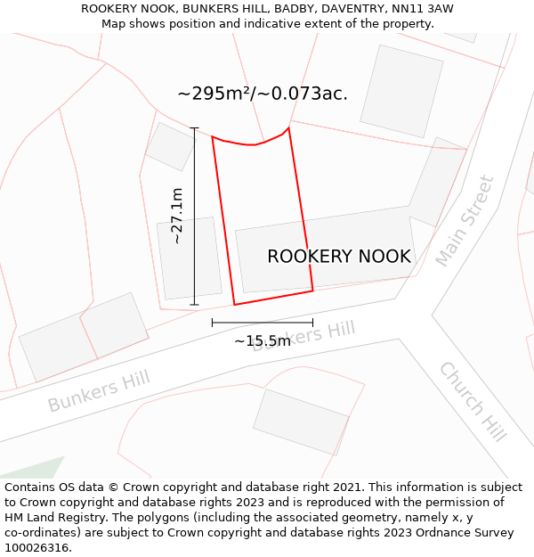 ROOKERY NOOK, BUNKERS HILL, BADBY, DAVENTRY, NN11 3AW: Plot and title map