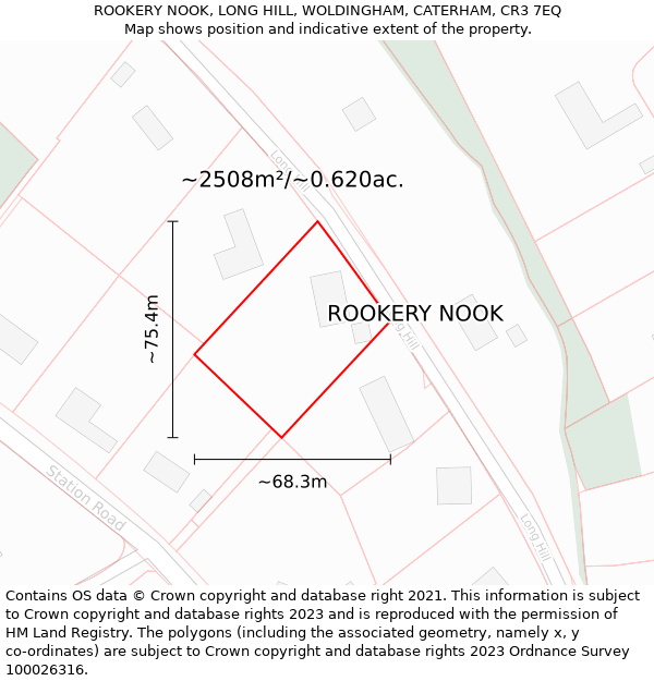 ROOKERY NOOK, LONG HILL, WOLDINGHAM, CATERHAM, CR3 7EQ: Plot and title map