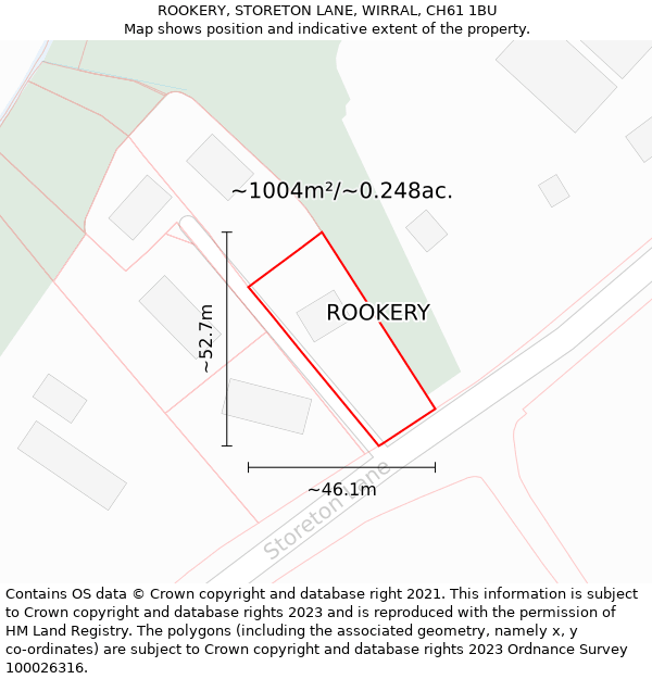 ROOKERY, STORETON LANE, WIRRAL, CH61 1BU: Plot and title map