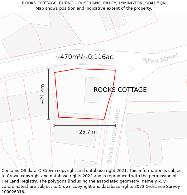 ROOKS COTTAGE, BURNT HOUSE LANE, PILLEY, LYMINGTON, SO41 5QN: Plot and title map