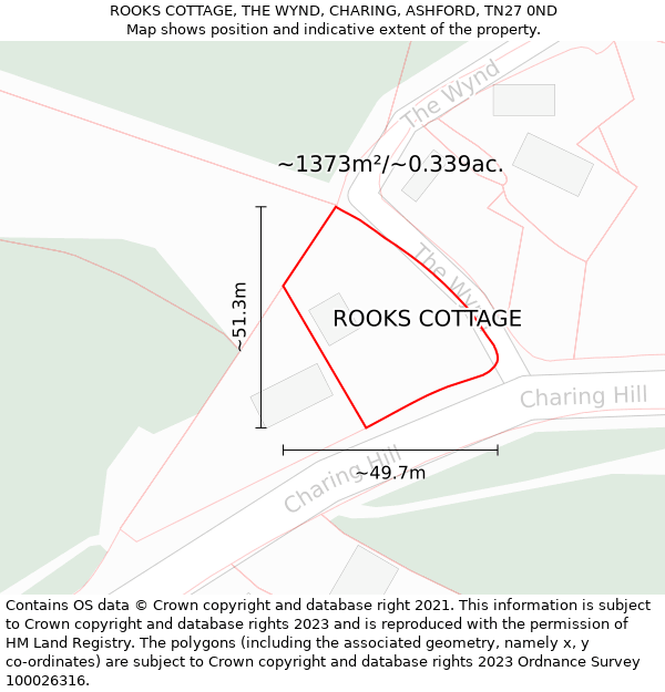 ROOKS COTTAGE, THE WYND, CHARING, ASHFORD, TN27 0ND: Plot and title map