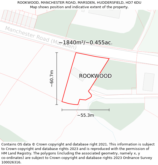 ROOKWOOD, MANCHESTER ROAD, MARSDEN, HUDDERSFIELD, HD7 6DU: Plot and title map