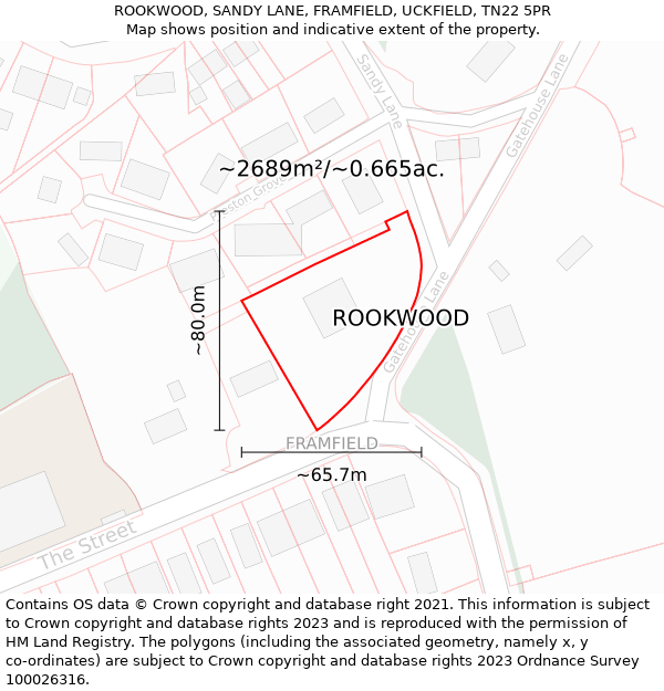 ROOKWOOD, SANDY LANE, FRAMFIELD, UCKFIELD, TN22 5PR: Plot and title map