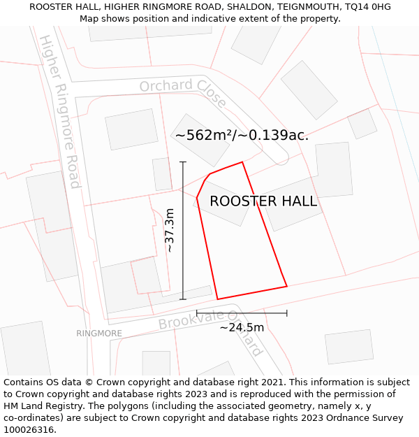 ROOSTER HALL, HIGHER RINGMORE ROAD, SHALDON, TEIGNMOUTH, TQ14 0HG: Plot and title map