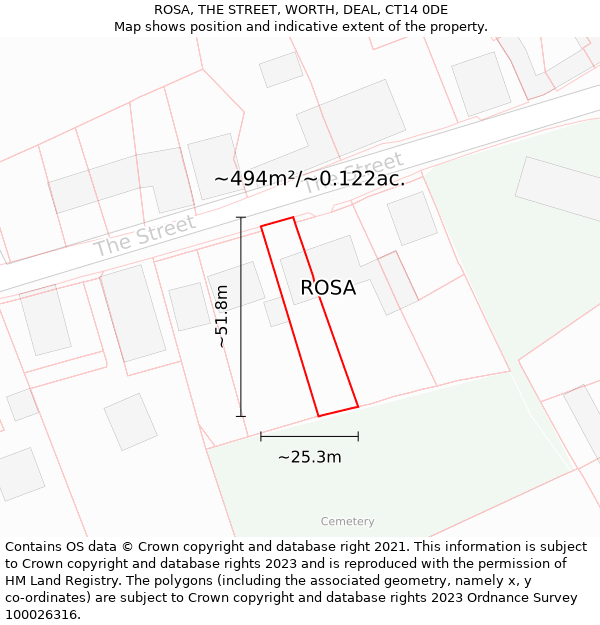 ROSA, THE STREET, WORTH, DEAL, CT14 0DE: Plot and title map