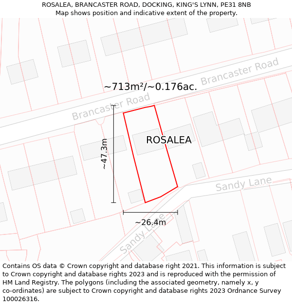 ROSALEA, BRANCASTER ROAD, DOCKING, KING'S LYNN, PE31 8NB: Plot and title map