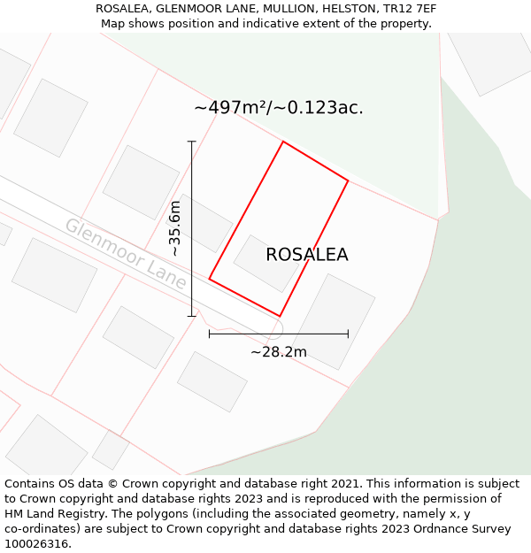 ROSALEA, GLENMOOR LANE, MULLION, HELSTON, TR12 7EF: Plot and title map