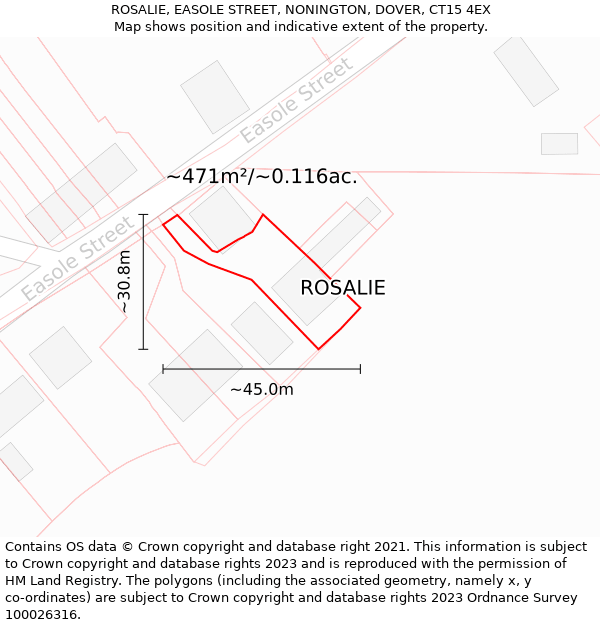 ROSALIE, EASOLE STREET, NONINGTON, DOVER, CT15 4EX: Plot and title map