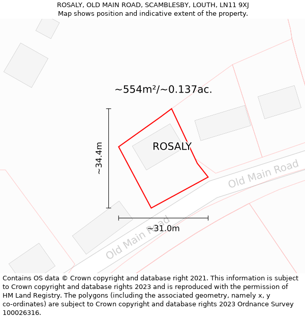 ROSALY, OLD MAIN ROAD, SCAMBLESBY, LOUTH, LN11 9XJ: Plot and title map