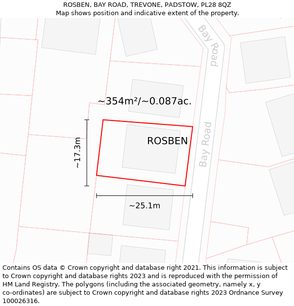 ROSBEN, BAY ROAD, TREVONE, PADSTOW, PL28 8QZ: Plot and title map