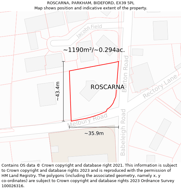 ROSCARNA, PARKHAM, BIDEFORD, EX39 5PL: Plot and title map