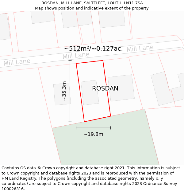 ROSDAN, MILL LANE, SALTFLEET, LOUTH, LN11 7SA: Plot and title map