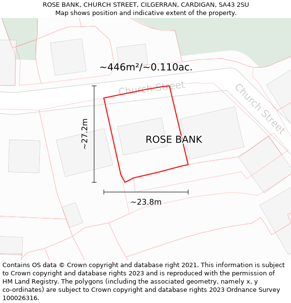 ROSE BANK, CHURCH STREET, CILGERRAN, CARDIGAN, SA43 2SU: Plot and title map