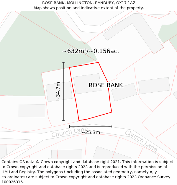 ROSE BANK, MOLLINGTON, BANBURY, OX17 1AZ: Plot and title map