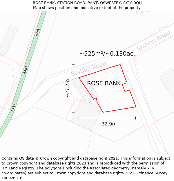 ROSE BANK, STATION ROAD, PANT, OSWESTRY, SY10 9QH: Plot and title map