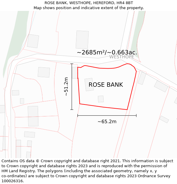 ROSE BANK, WESTHOPE, HEREFORD, HR4 8BT: Plot and title map