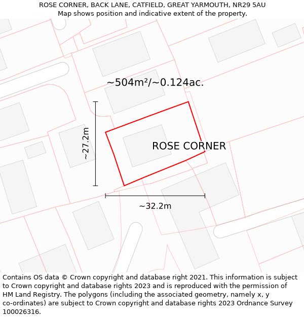 ROSE CORNER, BACK LANE, CATFIELD, GREAT YARMOUTH, NR29 5AU: Plot and title map