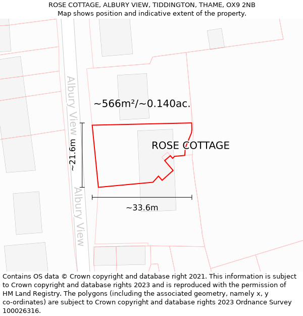 ROSE COTTAGE, ALBURY VIEW, TIDDINGTON, THAME, OX9 2NB: Plot and title map