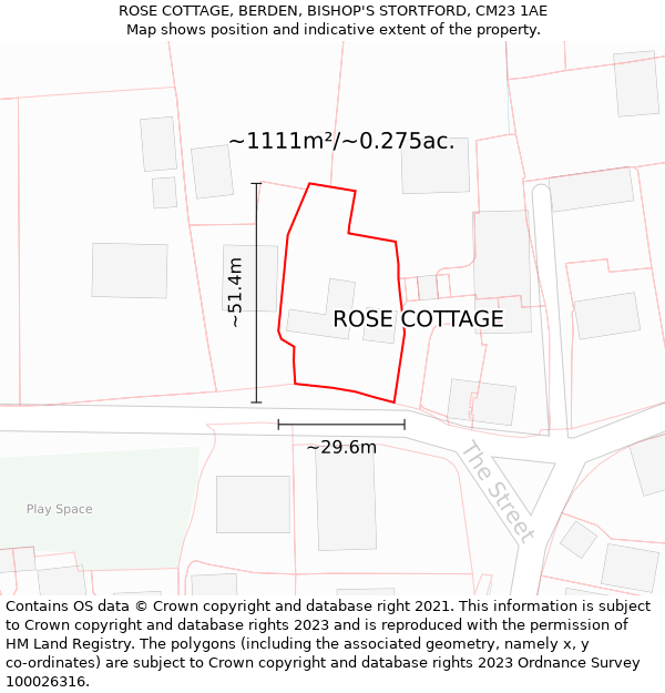 ROSE COTTAGE, BERDEN, BISHOP'S STORTFORD, CM23 1AE: Plot and title map