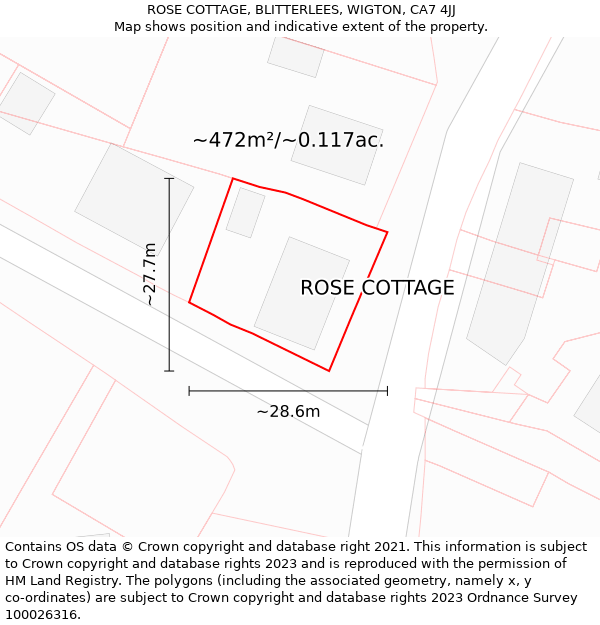 ROSE COTTAGE, BLITTERLEES, WIGTON, CA7 4JJ: Plot and title map