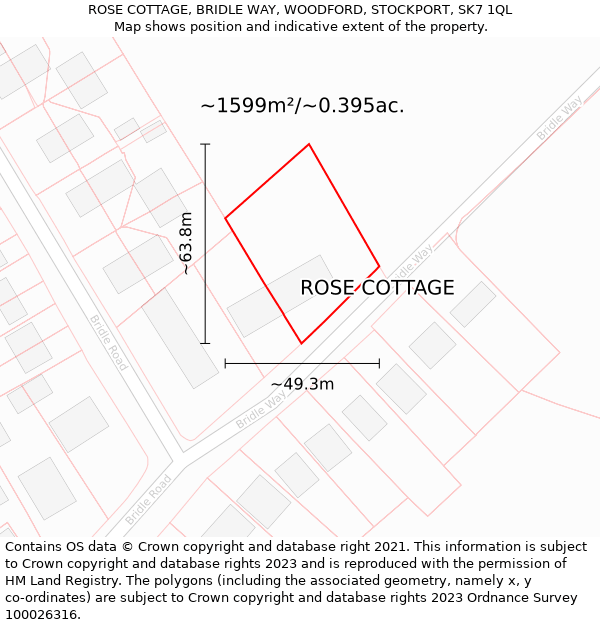 ROSE COTTAGE, BRIDLE WAY, WOODFORD, STOCKPORT, SK7 1QL: Plot and title map