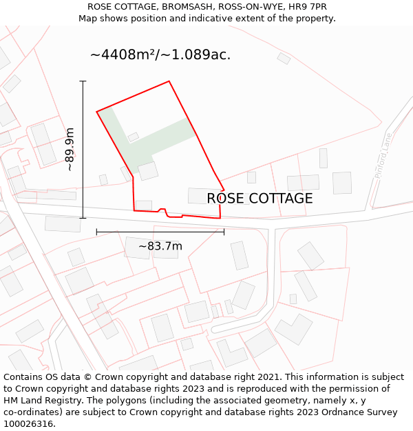 ROSE COTTAGE, BROMSASH, ROSS-ON-WYE, HR9 7PR: Plot and title map