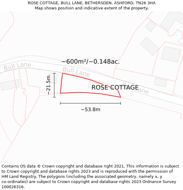 ROSE COTTAGE, BULL LANE, BETHERSDEN, ASHFORD, TN26 3HA: Plot and title map