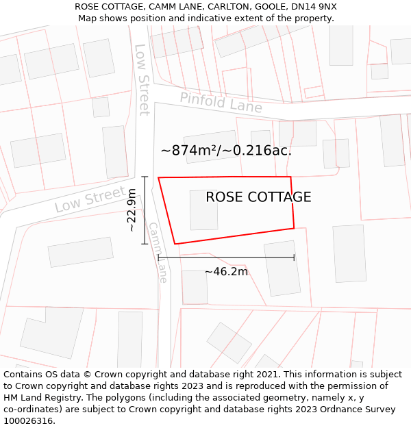 ROSE COTTAGE, CAMM LANE, CARLTON, GOOLE, DN14 9NX: Plot and title map