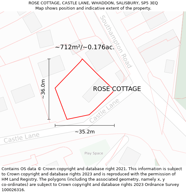 ROSE COTTAGE, CASTLE LANE, WHADDON, SALISBURY, SP5 3EQ: Plot and title map