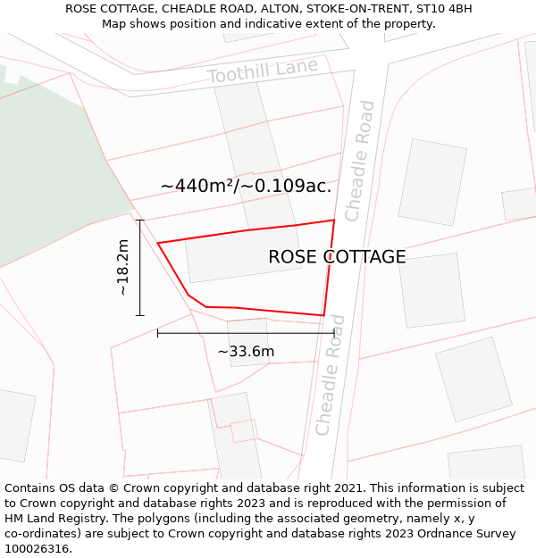 ROSE COTTAGE, CHEADLE ROAD, ALTON, STOKE-ON-TRENT, ST10 4BH: Plot and title map