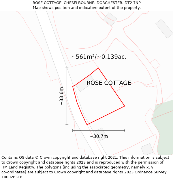 ROSE COTTAGE, CHESELBOURNE, DORCHESTER, DT2 7NP: Plot and title map