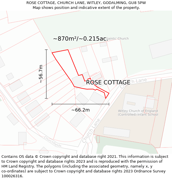 ROSE COTTAGE, CHURCH LANE, WITLEY, GODALMING, GU8 5PW: Plot and title map