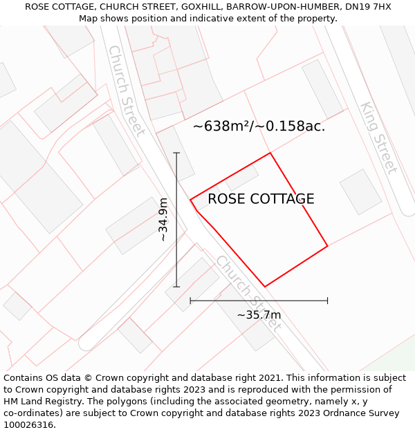 ROSE COTTAGE, CHURCH STREET, GOXHILL, BARROW-UPON-HUMBER, DN19 7HX: Plot and title map