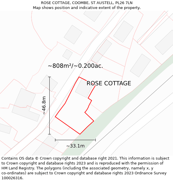 ROSE COTTAGE, COOMBE, ST AUSTELL, PL26 7LN: Plot and title map